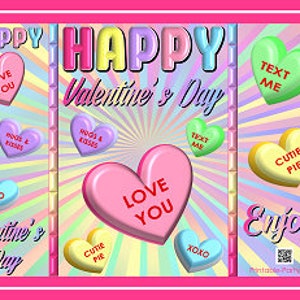 Bolsas de regalo de felicitación para el día de San Valentín imprimibles, envoltorios de bolsas de patatas fritas, color rosa, morado, azul, amarillo y verde
