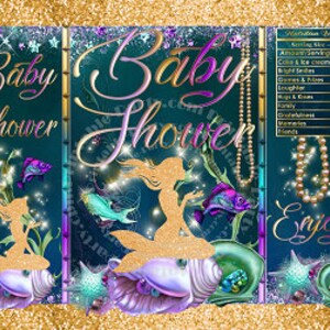 Printable Potato Chip Bags | Mermaid Under Sea Jeweled Pearls Glitter Baby Shower |  Gold Teal Purple Turquoise Favor Bags