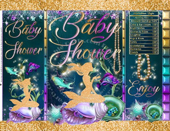 Printable Potato Chip Bags | Mermaid Under Sea Jeweled Pearls Glitter Baby Shower | Gold Teal Purple Turquoise Favor Bags Il_570xn