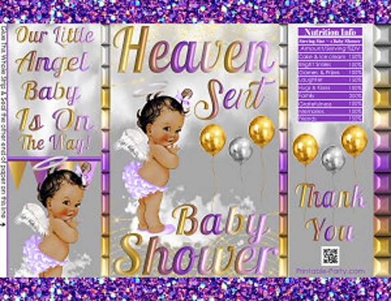 Printable Potato Chip Bags | Girl Baby Shower Purple Silver Gold White | Heaven Sent Angel Favor Bags Il_570xn