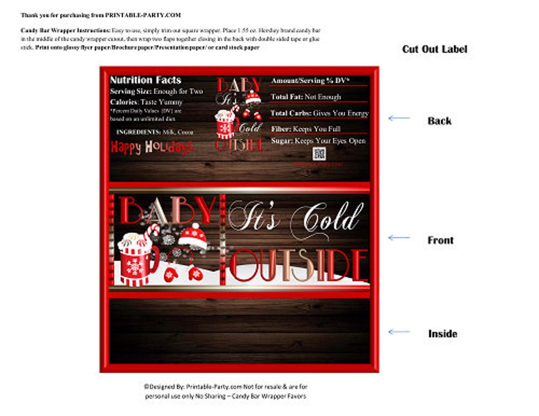 Printable Christmas Candy Bar Gift Wrappers | It's Cold Outside Red ...