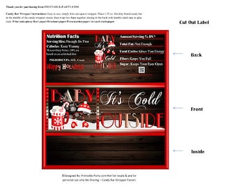 Printable Christmas Candy Bar Gift Wrappers | It's Cold Outside Red White Hot Cocoa Chocolate Bar Labels | Instant Download