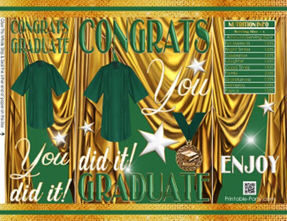 Printable Potato Chip Bags | Graduation Congrats Graduate School Champagne Party Favors | Gold Dark Green Il_570xn
