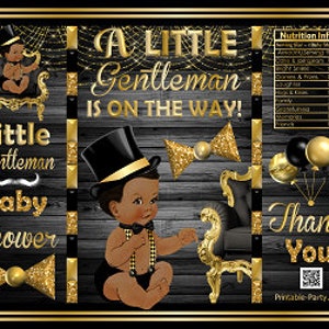 Printable Potato Chip Bags Black Gold Glitter Ethnic African Amercian Little Top Hat Gentleman Baby Shower Favors image 1