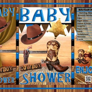 Printable Potato Chip Bags PDF | Baby Shower Cowboy Western Wild West Blue Black Wood | Gift Bag Party Favors