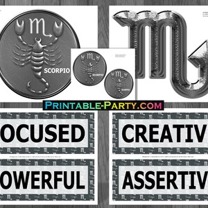 Printable Scorpio Birthday Party Supplies Zodiac Astrology Horoscope ...