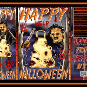 Halloween Printable Chipstüten | Killer Chain Saw Maske Blutige Gruselige Gastgeschenke