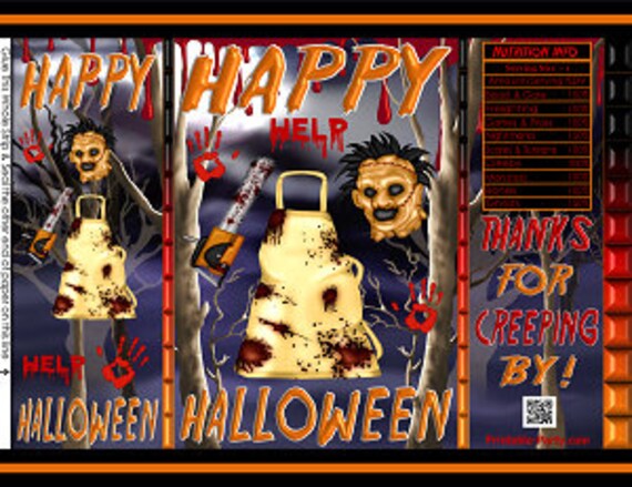 Halloween Printable Potato Chip Bags | Killer Chain Saw Mask Bloody Scary Party Favors Il_570xn