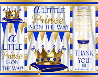 Printable Potato Chip Bags | Boy Royal Prince Baby Shower Blue White Gold | Party Favors