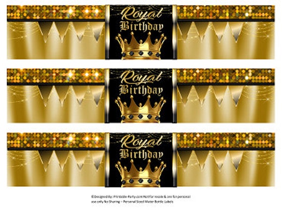 Printable Water Bottle Labels | Black Gold Royal Princess Queen King Royal Birthday Drink Wrappers | Instant Download Il_570xn