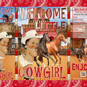 Printable Potato Chip Bags PDF | Baby Shower Cowgirl Western Wild West Brown Tan Red Wood | Gift Bag Party Favors