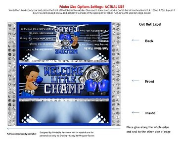 Printable Fully Wrapped Candy Bar Labels | Boxing Boxer Sports Champ Blue Silver Black Baby Shower Chocolate Favor | Instant Download