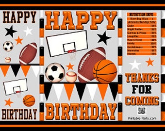 Printable Potato Chip Bags | Football Sports Team Star Black Orange | Party Favors Birthday