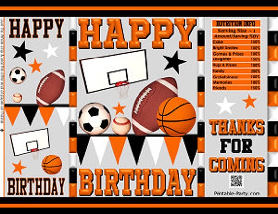 Printable Potato Chip Bags | Football Sports Team Star Black Orange | Party Favors Birthday Il_570xn
