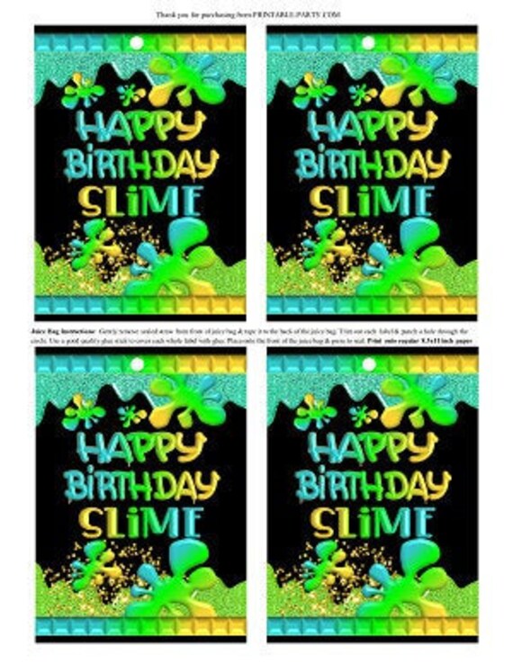 Printable Juice Bag Labels | Slime Birthday Green Yellow Teal Decoration | PDF Instant Download Il_570xn