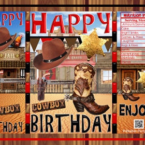 Printable Potato Chip Bags PDF | Happy Birthday Cowboy Western Wild West Red Black Wood | Gift Bag Party Favors