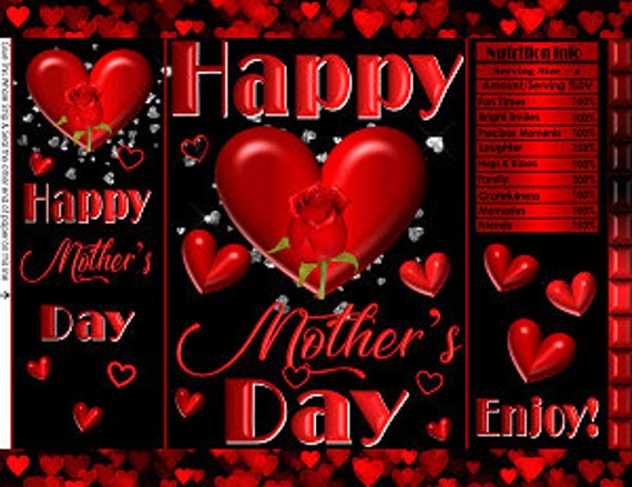 Printable Potato Chip Bags | Mothers Day Hearts Flowers Gift Wrapper Label | Red Black Il_570xn