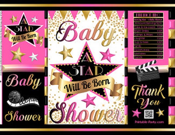 Printable Potato Chip Bags | A Star Will Be Born Hollywood Pink White Black Gold Baby Shower Party Favors Il_570xn