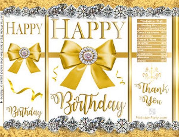 Printable Potato Chip Bags | Bling Diamond Vintage Luxury Bow Birthday | White Gold Favor Bags Il_570xn
