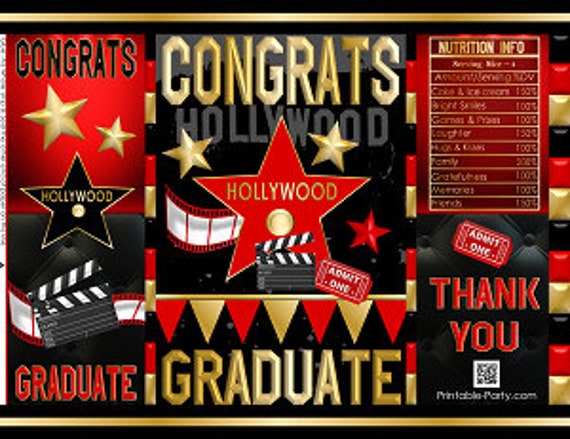 Printable Potato Chip Bags | Hollywood Red Carpet Graduation Champagne Party Favors | Red Gold Black Il_570xn