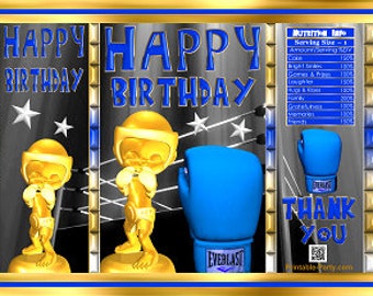 Printable Potato Chip Bags | Boxing Ring Little Boxer Sports Birthday Blue Gold | Party Favors