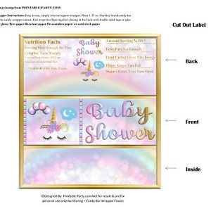Printable Candy Bar Wrappers | Unicorn Rainbow Gold Pastel Baby Shower Chocolate Bar Labels | Instant Download