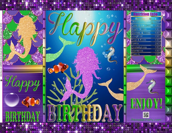 Printable Potato Chip Bags | Mermaid Theme Purple Green Gold Birthday Party Favors Il_570xn