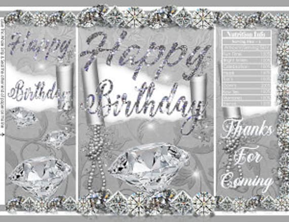 Printable Potato Chip Bags | Bling Diamond Pearls Glitter Sequin Birthday Silver White Gray | Party Favors Il_570xn