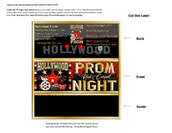 Printable Candy Bar Wrappers | Hollywood Red Gold Black Prom Night Graduation Chocolate Bar Labels | Instant Download Il_570xn