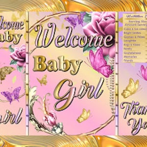Printable Potato Chip Bags | Butterfly Flower Floral Pink Lavender Gold Pearls  | Baby Shower Favors