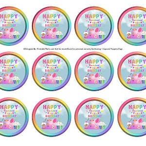 Printable Circle Tags 2 inch Cupcake Toppers | Candyland Candy Shop Land Lollipop Birthday Party | Instant Download