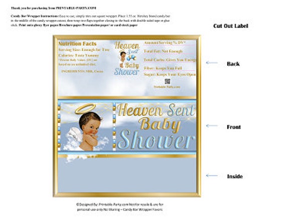 Printable Candy Bar Wrappers | Boy Heaven Sent Angel Blue Gold Baby Shower Chocolate Bar Labels | Instant Download Il_570xn