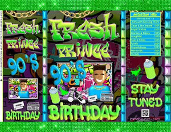 Printable Potato Chip Bags | Fresh Prince Hip Hop Throwback 90's Birthday Theme Favors | Green Blue Graffiti Urban Il_570xn
