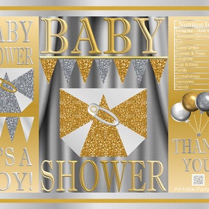 Printable Potato Chip Bags | Diaper Boy Baby Shower GOLD Silver | Party Favor Bags