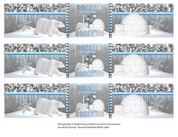 Printable Water Bottle Labels | Rockin Winter Wonderland Blue SIlver Snow Christmas Drink Wrappers | Instant Download Il_570xn