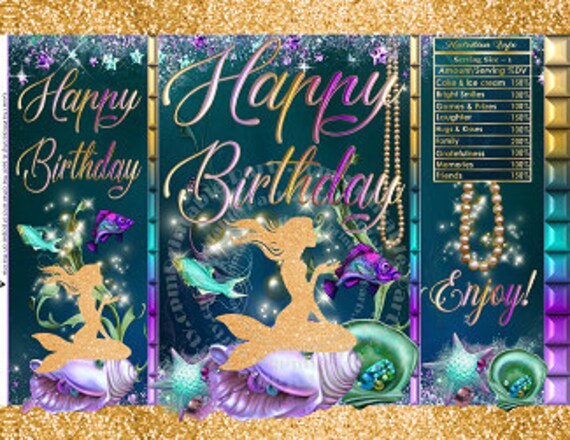 Printable Potato Chip Bags | Mermaid Theme Purple Teal Glitter Gold Birthday Party Favors Il_570xn