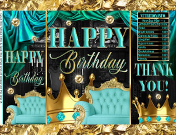 Printable Potato Chip Bags | Teal Turquoise Gold Birthday Royal Crown King Queen Princess Prince Favors Il_570xn