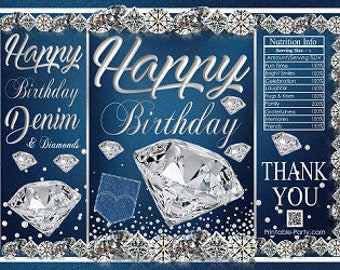 Printable Potato Chip Bags | Denim and Diamonds Bling | Blue Jeans Birthday Party Favors