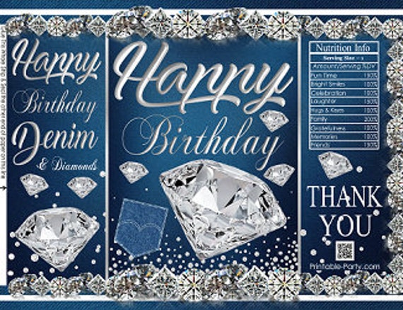 Printable Potato Chip Bags | Denim and Diamonds Bling | Blue Jeans Birthday Party Favors Il_570xn