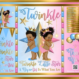 Printable Potato Chip Bags | African American Royal Twinkle Little Star Blue Pink Gold White Reveal Baby Shower