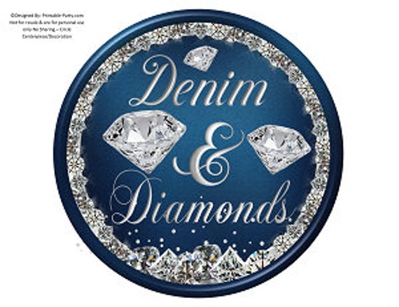 8 Inch Circle Printable PDF Instant Download Charger Plate Insert Center Piece | Denim and Diamonds Bling Glam Luxury Centerpiece Il_570xn