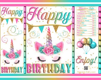 Printable Potato Chip Bags | Unicorn Glitter Gold Pink Teal Floral | Birthday Instant Download Favor Bags