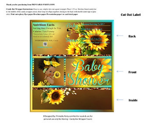 Printable Candy Bar Wrappers | Sunflower Floral Flower Brown Yellow Green Turquoise African Baby Shower Chocolate Labels | Instant Download Il_570xn