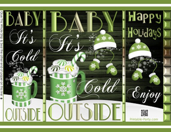 Christmas It's Cold Outside Snow Hot Cocoa Green White Printable Potato Chip Bags | Happy Holidays Gift Wrap Bag Il_570xn