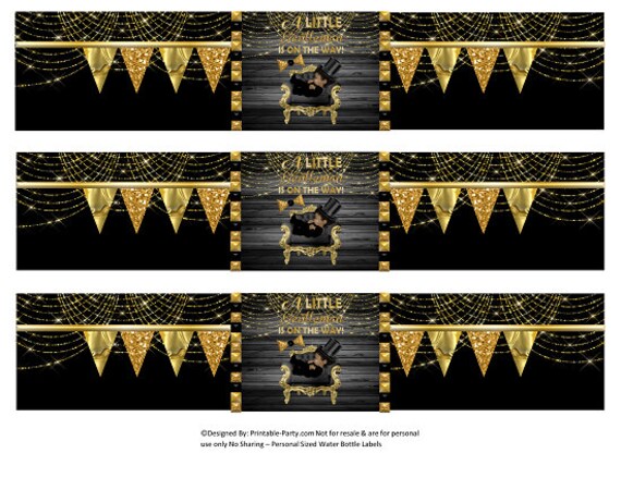Printable Water Bottle Labels | Little Gentleman Black Gold Glitter Baby Shower African Drink Wrappers | Instant Download Il_570xn