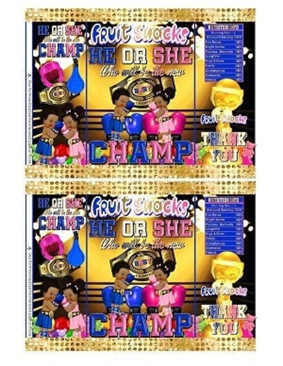 PDF Printable Fruit Snack Labels | Boxing Boxer Sports Little Champ Gender Reveal Blue Gold Pink Baby| Small Snack Candy Treat Bag Favors Il_570xn