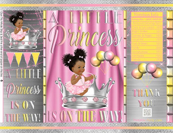 Printable Potato Chip Bags | Pink Silver Yellow Crown | Princess Royal Afro Puff African Baby Shower Favors Il_570xn