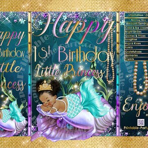 Printable Potato Chip Bags Mermaid 1st Birthday Little Princess Sea Jewel Sand Pearls African Gold Teal Purple Turquoise Favor Bags image 1