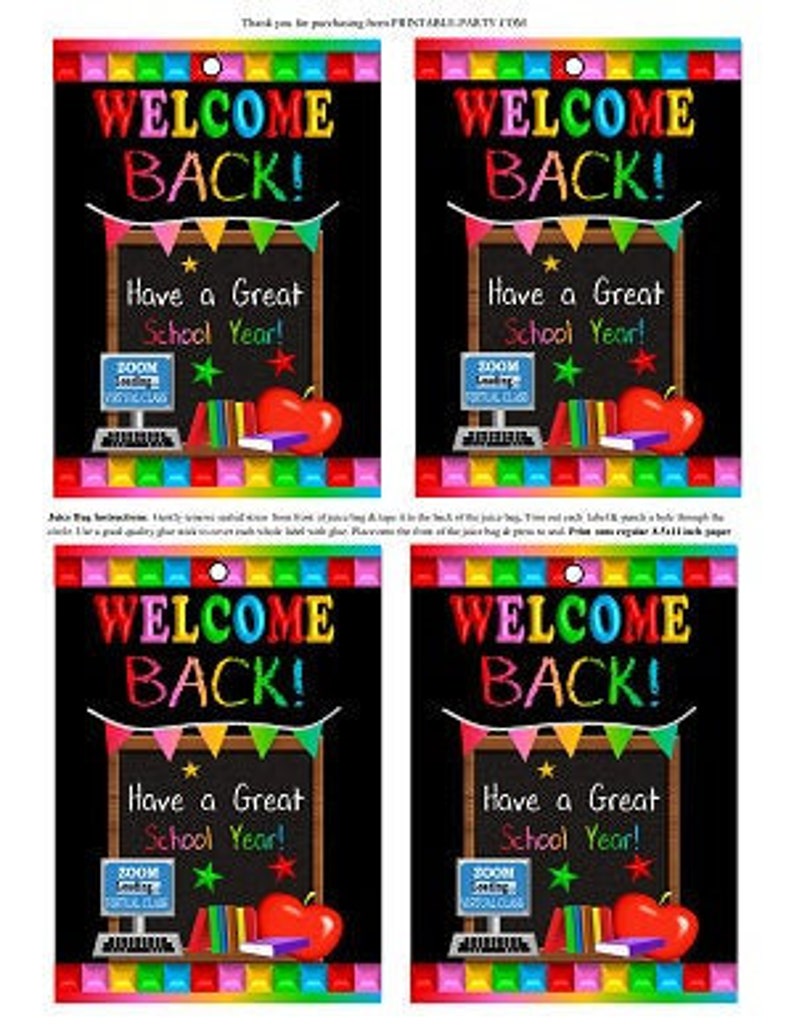 Printable Juice Bag Labels Back to School Virtual Etsy