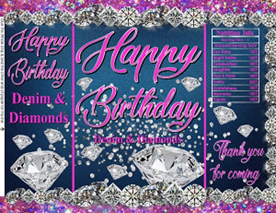 Printable Potato Chip Bags | Denim and Diamonds Bling Pink Fushia | Blue Jeans Birthday Party Favors Il_570xn
